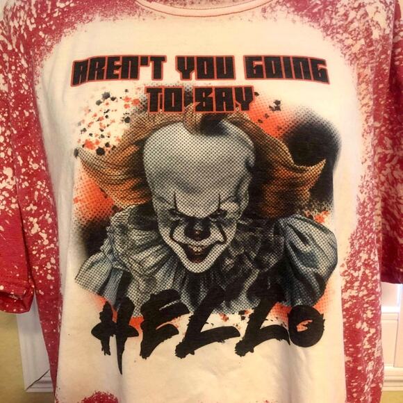 IT Bleach Dye Sublimated Handmade Graphic Tee - Picture 4 of 5